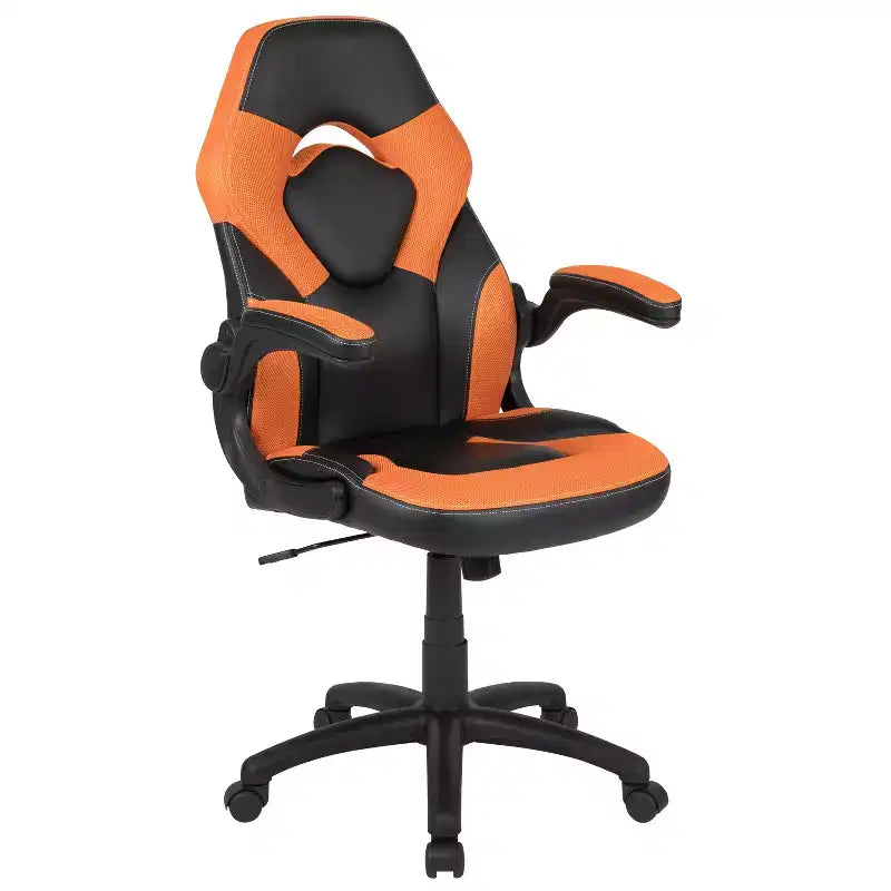 BlackArc High Back Gaming Chair with Faux Leather Upholstery, Height Adjustable Swivel Seat & Padded Flip-Up Arms