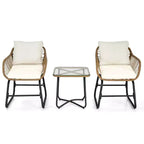 Costway 3PCS Patio Rattan Bistro Set All-Weather Cushioned Chair Table White