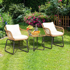 Costway 3PCS Patio Rattan Bistro Set All-Weather Cushioned Chair Table White