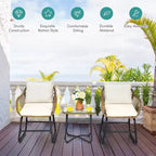 Costway 3PCS Patio Rattan Bistro Set All-Weather Cushioned Chair Table White