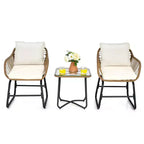Costway 3PCS Patio Rattan Bistro Set All-Weather Cushioned Chair Table White