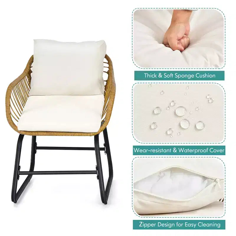 Costway 3PCS Patio Rattan Bistro Set All-Weather Cushioned Chair Table White