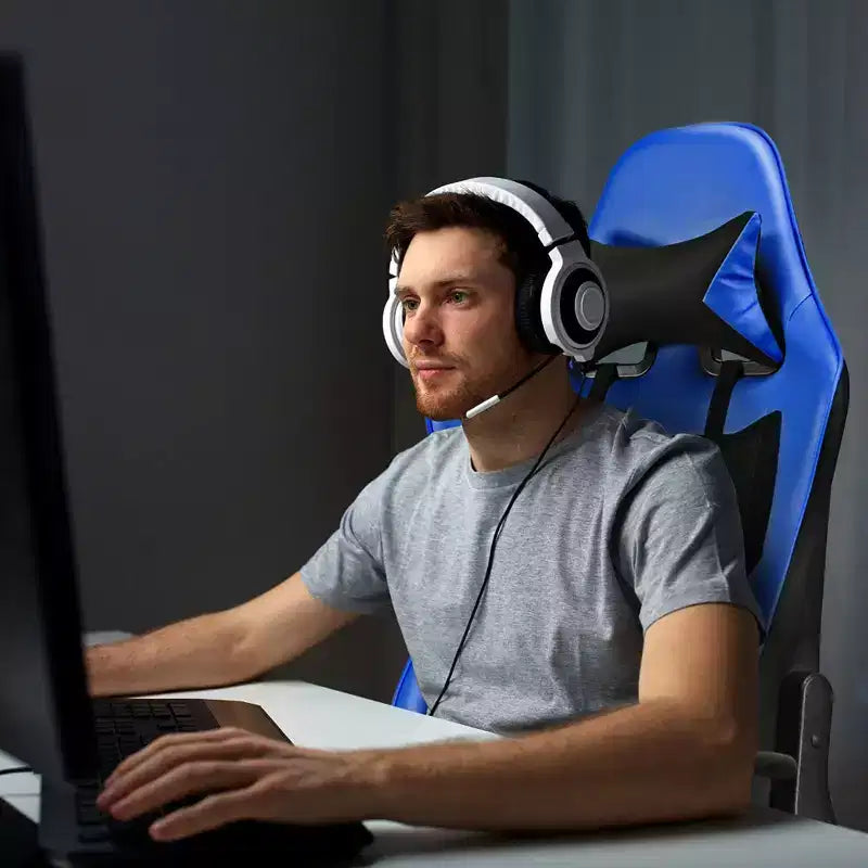 Costway Massage Gaming Chair Reclining Racing Office Computer Chair with Footrest White\Blue\Pink\Red