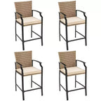 Costway 5PCS Outdoor Bistro Set Rattan Bar Stool Table Set with Cushions Steel Frame