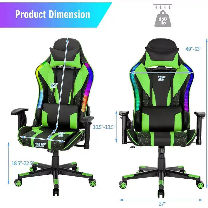 Costway Gaming Chair Adjustable Swivel Computer Chair w/ Dynamic LED Lights