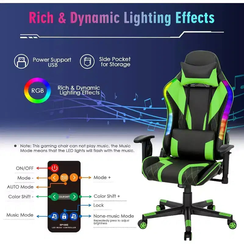Costway Gaming Chair Adjustable Swivel Computer Chair w/ Dynamic LED Lights