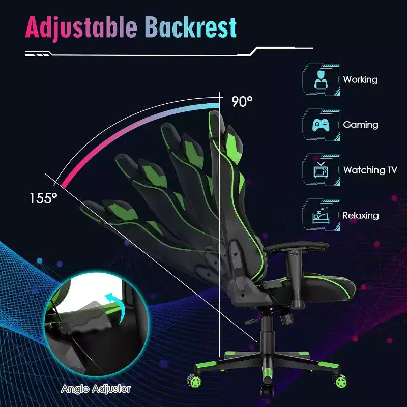 Costway Gaming Chair Adjustable Swivel Computer Chair w/ Dynamic LED Lights