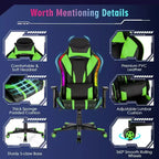 Costway Gaming Chair Adjustable Swivel Computer Chair w/ Dynamic LED Lights