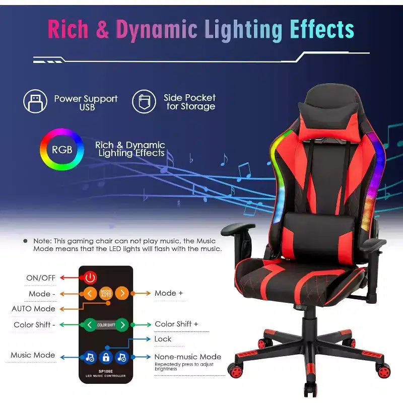 Costway Gaming Chair Adjustable Swivel Computer Chair w/ Dynamic LED Lights