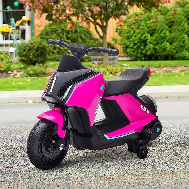 Aosom 6V Kids Motorcycle Dirt Bike Electric Battery-Powered Ride-On Toy Off-road Street Bike with Music, Headlights, Rechargeable Battery, Training Wheels, for Ages 2-4, Pink