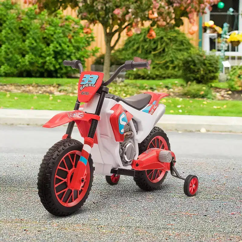 Aosom 12V Kids Motorcycle Dirt Bike Electric Battery-Powered Ride-On Toy Off-road Street Bike with Charging Battery, Training Wheels Blue