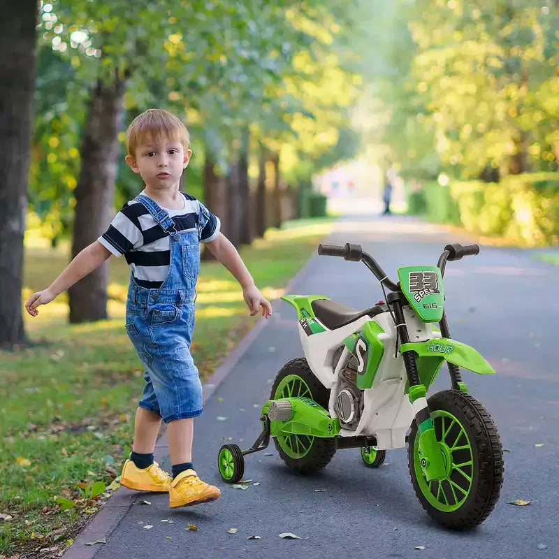 Aosom 12V Kids Motorcycle Dirt Bike Electric Battery-Powered Ride-On Toy Off-road Street Bike with Charging Battery, Training Wheels Blue