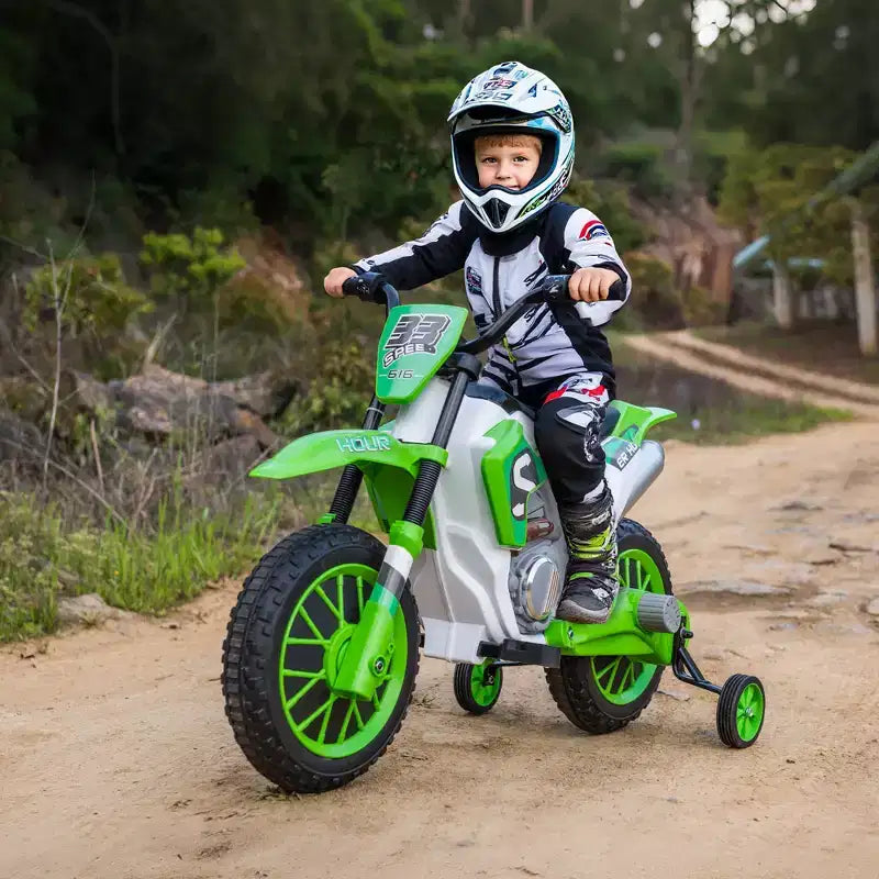Aosom 12V Kids Motorcycle Dirt Bike Electric Battery-Powered Ride-On Toy Off-road Street Bike with Charging Battery, Training Wheels Blue