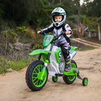 Aosom 12V Kids Motorcycle Dirt Bike Electric Battery-Powered Ride-On Toy Off-road Street Bike with Charging Battery, Training Wheels Blue