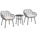 Outsunny 3-Piece Patio Rattan Chair and Table Furniture Set, Outdoor Bistro Set with Two Chairs and Coffee Table for Garden, or Backyard