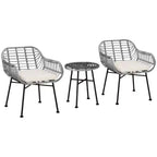 Outsunny 3-Piece Patio Rattan Chair and Table Furniture Set, Outdoor Bistro Set with Two Chairs and Coffee Table for Garden, or Backyard
