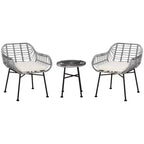 Outsunny 3-Piece Patio Rattan Chair and Table Furniture Set, Outdoor Bistro Set with Two Chairs and Coffee Table for Garden, or Backyard