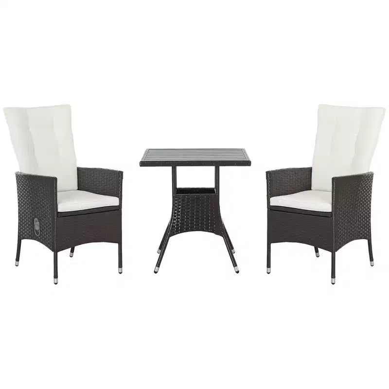 Outsunny 3 Piece Patio Bistro Set, Outdoor PE Wicker Furniture Conversation Set with Tufted Cushion Reclining Chairs & Coffee Table