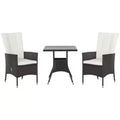 Outsunny 3 Piece Patio Bistro Set, Outdoor PE Wicker Furniture Conversation Set with Tufted Cushion Reclining Chairs & Coffee Table