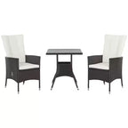 Outsunny 3 Piece Patio Bistro Set, Outdoor PE Wicker Furniture Conversation Set with Tufted Cushion Reclining Chairs & Coffee Table