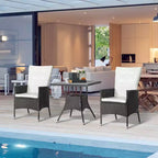 Outsunny 3 Piece Patio Bistro Set, Outdoor PE Wicker Furniture Conversation Set with Tufted Cushion Reclining Chairs & Coffee Table