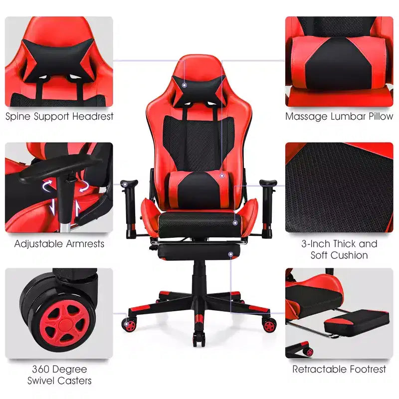 Costway Massage Gaming Chair Recliner Racing Chair w/ Massage Lumbar Support & Footrest