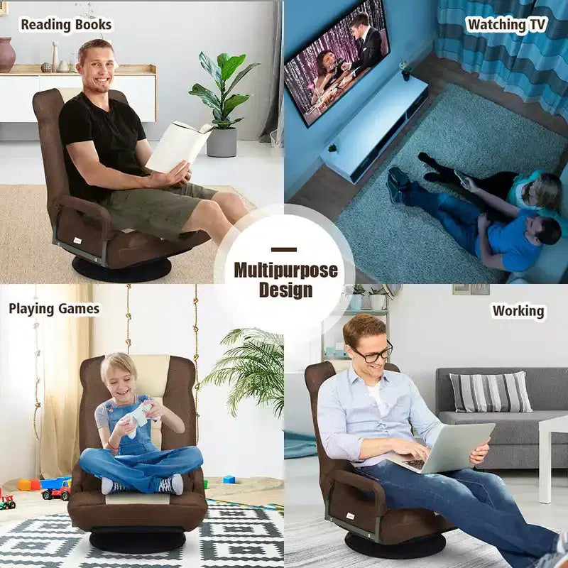 Costway 360-Degree Swivel Gaming Floor Chair with Foldable Adjustable Backrest