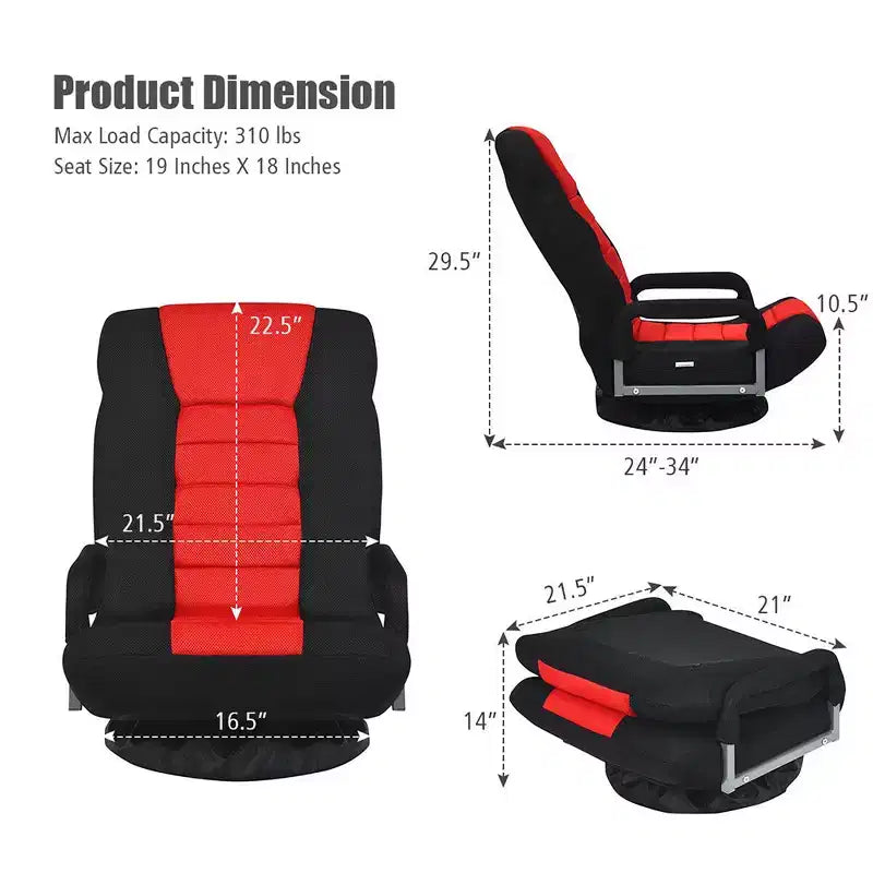 Costway 360-Degree Swivel Gaming Floor Chair with Foldable Adjustable Backrest