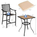 Costway 3 PCS Patio Bar Stool Square Table Bistro Set Cushioned Chairs Armrest