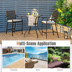 Costway 3 PCS Patio Bar Stool Square Table Bistro Set Cushioned Chairs Armrest