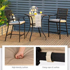 Costway 3 PCS Patio Bar Stool Square Table Bistro Set Cushioned Chairs Armrest