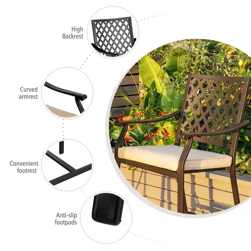 Costway 3 PCS Patio Bar Stool Square Table Bistro Set Cushioned Chairs Armrest