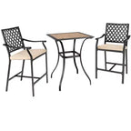 Costway 3 PCS Patio Bar Stool Square Table Bistro Set Cushioned Chairs Armrest