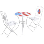 Outsunny 3 Piece Patio Bistro Set, Folding Outdoor Furniture with USA Mosaic Table and Chairs for 4th of July, Balcony, American Flag