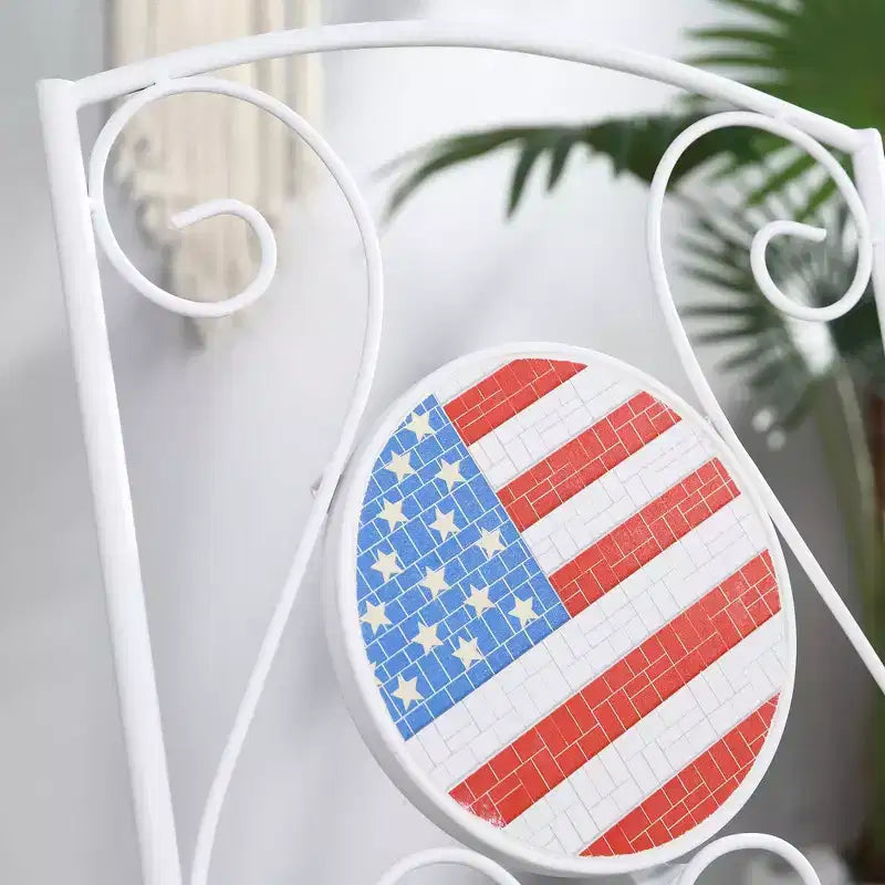 Outsunny 3 Piece Patio Bistro Set, Folding Outdoor Furniture with USA Mosaic Table and Chairs for 4th of July, Balcony, American Flag