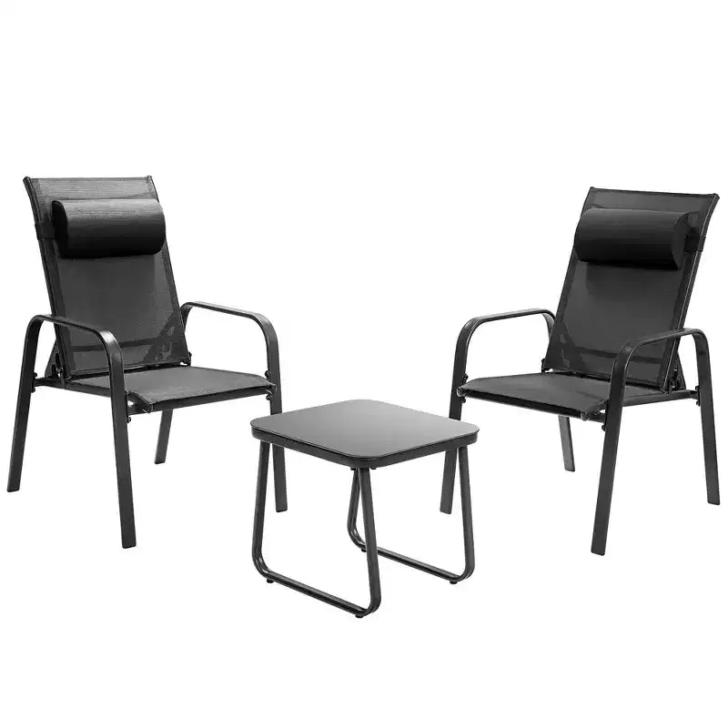 Costway 3PCS Patio Bistro Furniture Set Adjustable Back Stackable Chairs Brown\Black