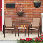 Costway 3PCS Patio Bistro Furniture Set Adjustable Back Stackable Chairs Brown\Black