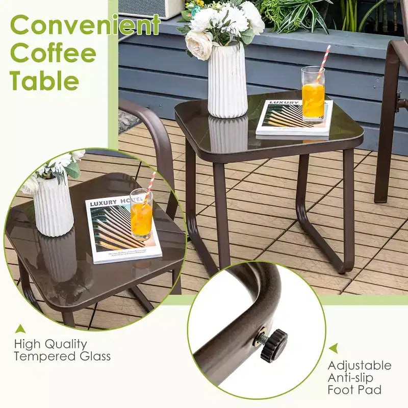 Costway 3PCS Patio Bistro Furniture Set Adjustable Back Stackable Chairs Brown\Black