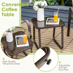 Costway 3PCS Patio Bistro Furniture Set Adjustable Back Stackable Chairs Brown\Black