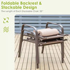 Costway 3PCS Patio Bistro Furniture Set Adjustable Back Stackable Chairs Brown\Black