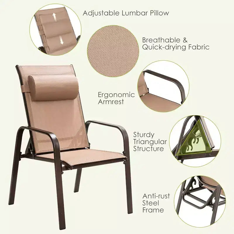 Costway 3PCS Patio Bistro Furniture Set Adjustable Back Stackable Chairs Brown\Black