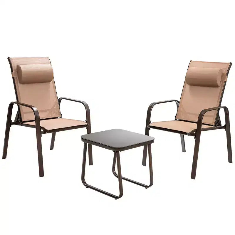 Costway 3PCS Patio Bistro Furniture Set Adjustable Back Stackable Chairs Brown\Black