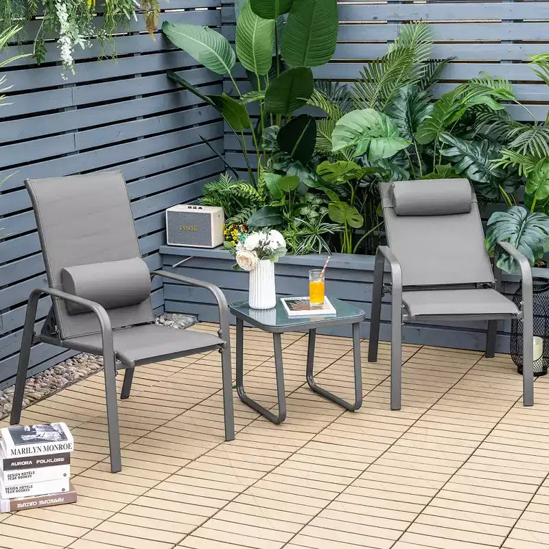 Costway 3PCS Patio Bistro Furniture Set Adjustable Back Stackable Chairs Brown\Black