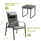 Costway 3PCS Patio Bistro Furniture Set Adjustable Back Stackable Chairs Brown\Black