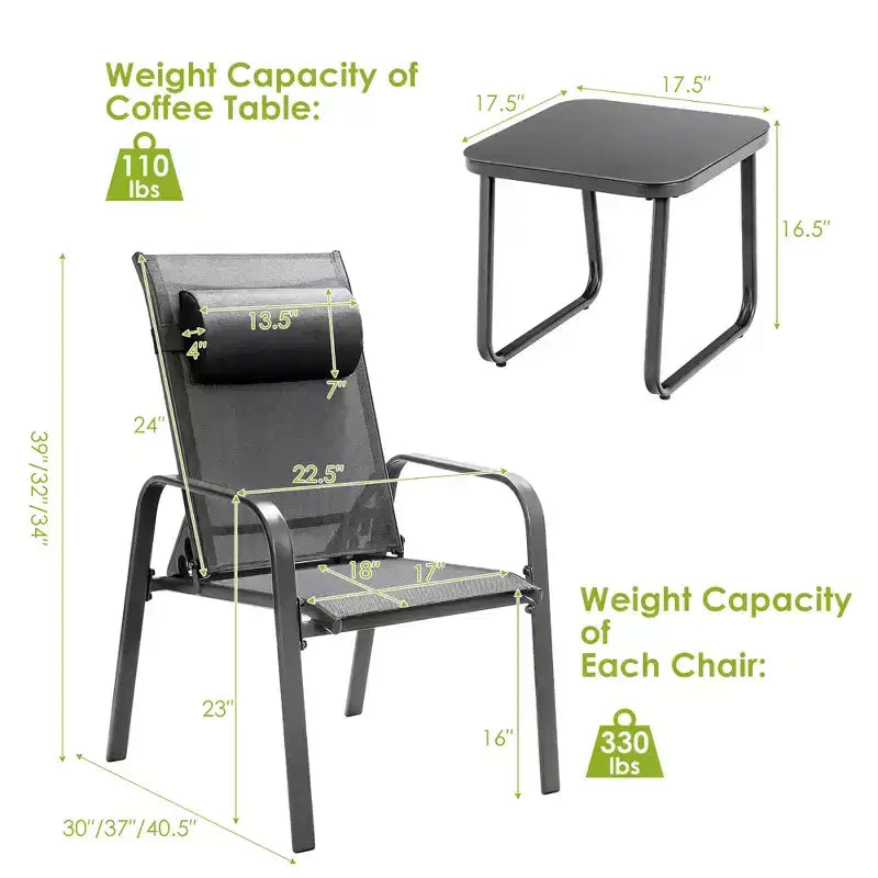 Costway 3PCS Patio Bistro Furniture Set Adjustable Back Stackable Chairs Brown\Black