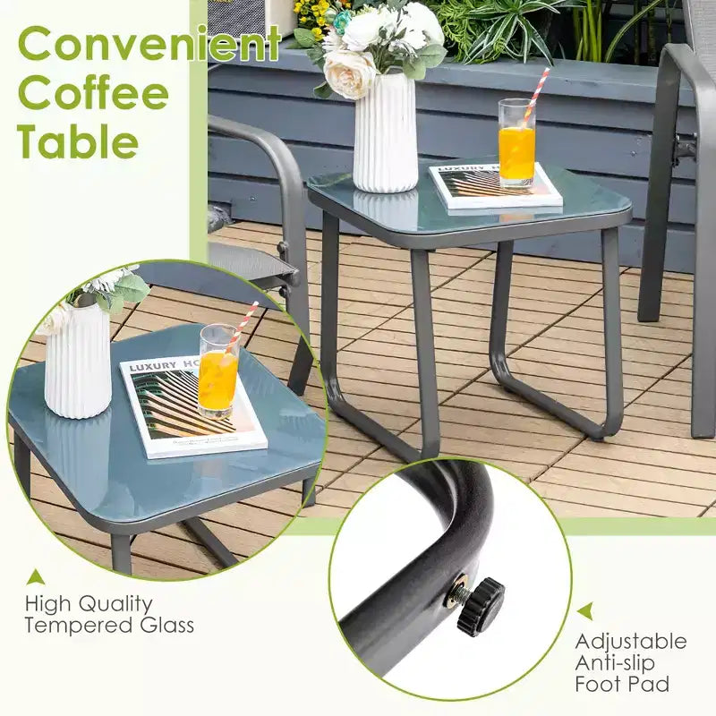 Costway 3PCS Patio Bistro Furniture Set Adjustable Back Stackable Chairs Brown\Black