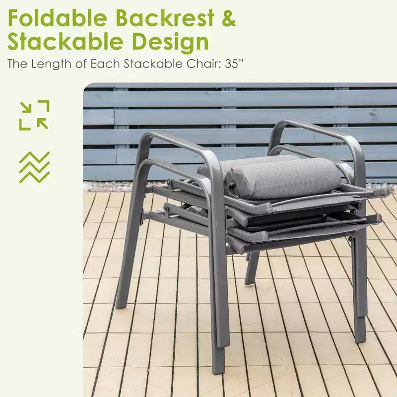 Costway 3PCS Patio Bistro Furniture Set Adjustable Back Stackable Chairs Brown\Black