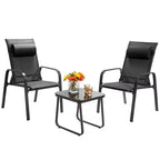 Costway 3PCS Patio Bistro Furniture Set Adjustable Back Stackable Chairs Brown\Black