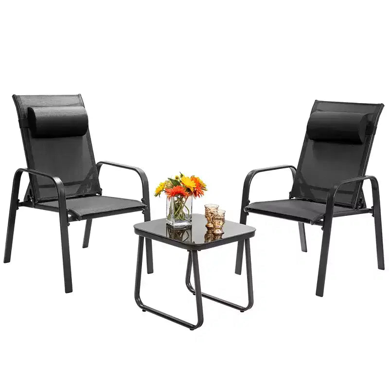 Costway 3PCS Patio Bistro Furniture Set Adjustable Back Stackable Chairs Brown\Black