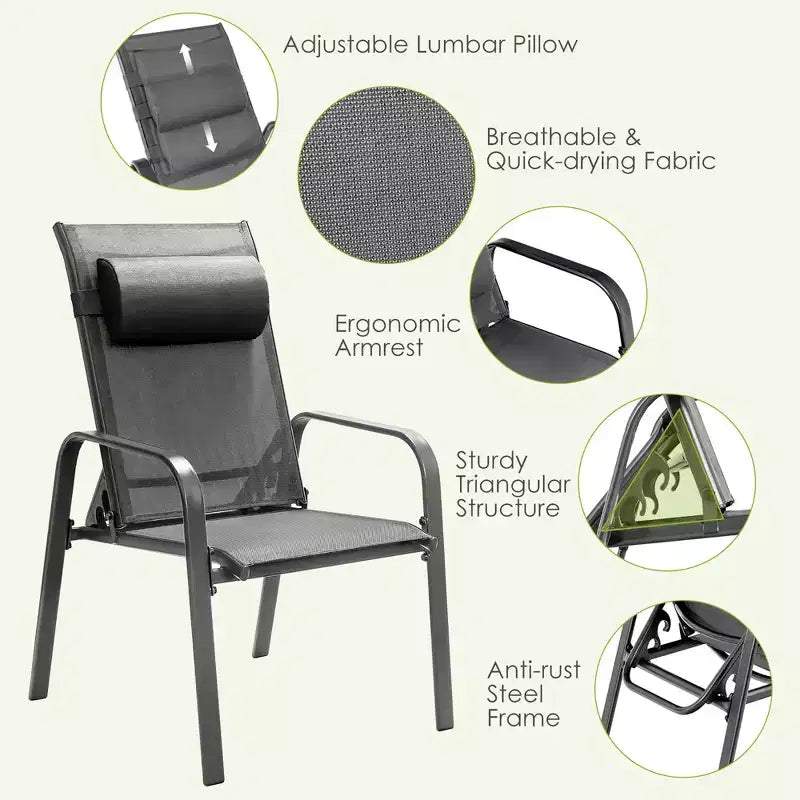 Costway 3PCS Patio Bistro Furniture Set Adjustable Back Stackable Chairs Brown\Black